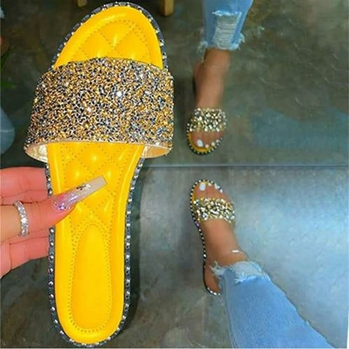 Crystal  Women Slippers Bling Bling Flats Female Beach Shoes Summer