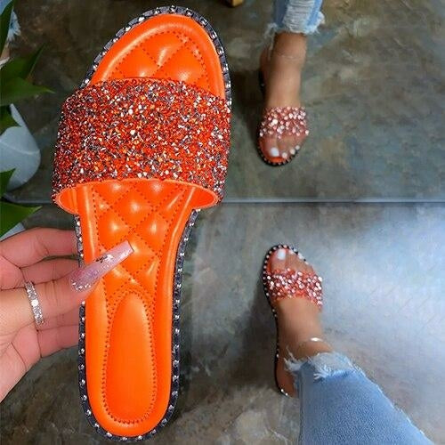 Crystal  Women Slippers Bling Bling Flats Female Beach Shoes Summer