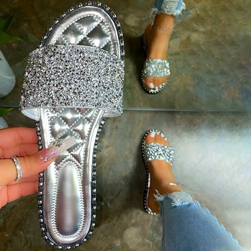 Crystal  Women Slippers Bling Bling Flats Female Beach Shoes Summer