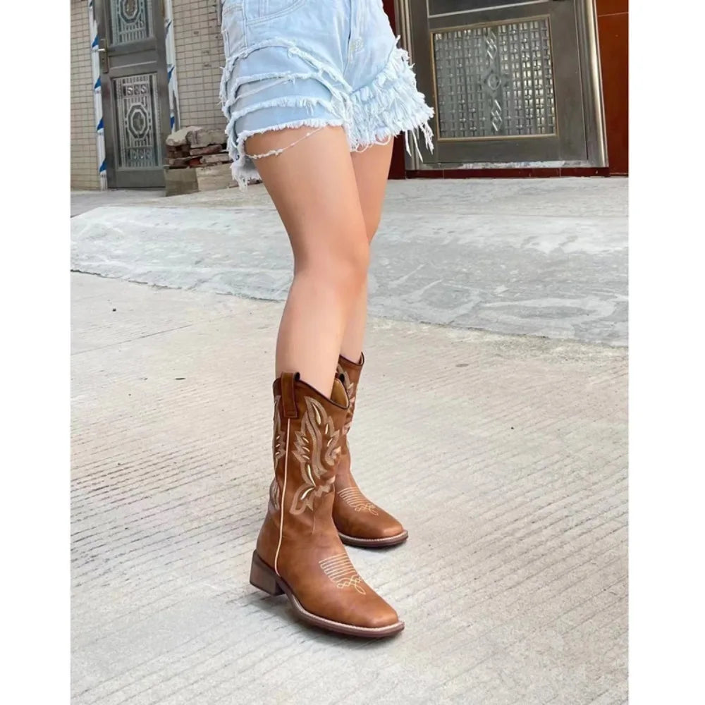 Maillard Style Mic-calf Western Boots